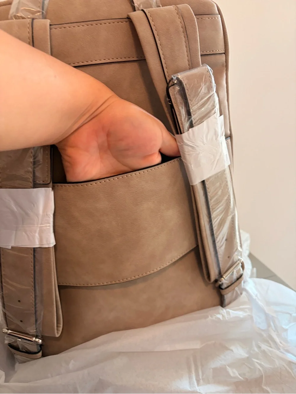 Alfani Tan Multipurpose Suede-Look Backpack Travel/ Everyday Backpack